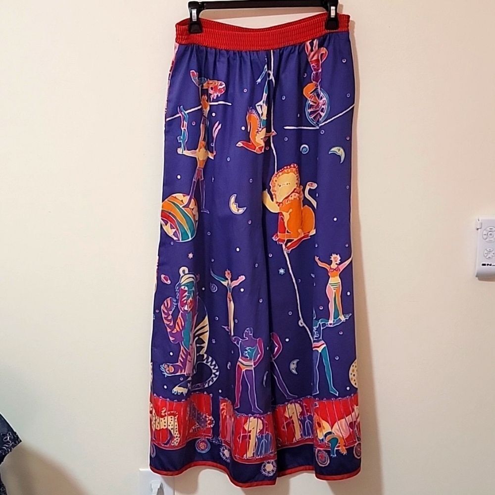 Jeanne Marc vintage 1980s batik circus theme cotton palazzo pants size XS